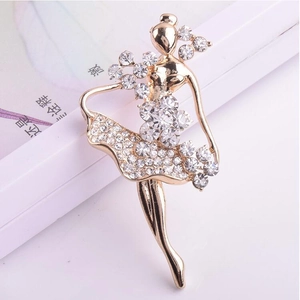 Eleganter goldener Ballettmädchen-Brosche mit funkelnden Strasssteinen für Damen