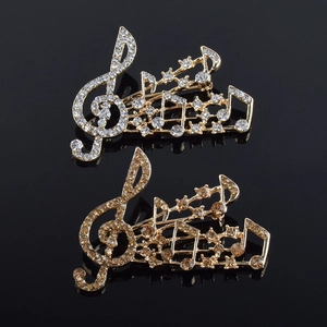 Broche Note de Musique Clé de Sol en Alliage Élégant Avec Strass Incrustés Épingle de Vêtements Mode Pour Femme Bijoux