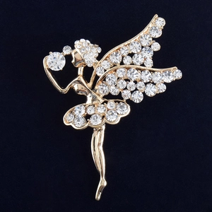 Broche Ballerine Ange Fée Alliage Plaqué Or Blanc Strass Cristal Élégant Fille Dansante Bijoux pour Femmes Mariage Fête