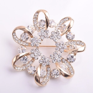Élégante broche couronne florale en cristal doré avec strass brillants pour femmes