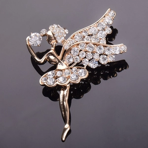 Élégante broche danseuse de ballet en alliage doré avec des strass étincelants pour femmes