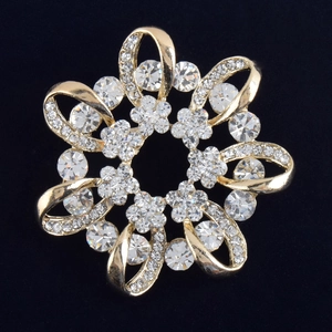 Broche Fleur Cercle en Alliage Doré avec Strass pour Femme Couronne en Cristal Vintage Bijoux pour Banquet et Mariage