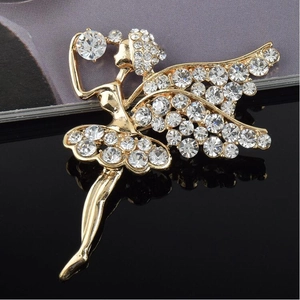 Broche ange ballerine scintillante pour femme avec cristaux sur alliage doré