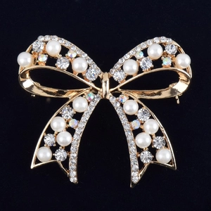 Elegante Legierung Schleife Brosche Für Damen Imitationsperle Strass Korsage Nadel Mode Schmuck Zubehör Für Hochzeit Geschenk