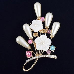 Eleganter Blumenstrauß Brosche Für Damen Vergoldete Legierung Mit Bunten Strasssteinen Und Tropfenperlen Mode Schmuck Geschenk