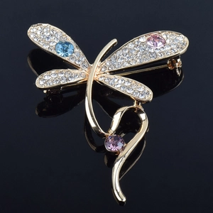 Mode Roségold Galvanisiert Legierung Libelle Brosche Für Damen Mehrfarbig Strass Eingelegt Insekt Reversnadel Schmuck Geschenk