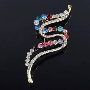 Elegant Alloy Multicolor Rhinestone S-Shaped Wave Brooch Pin For Women Korean Fashion Clothing Accessories Jewelry Gift
