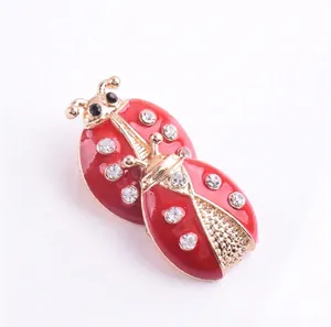 Lot de broches coccinelles rouges dorées avec strass brillants pour femmes