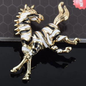 Elegant wild zebra brooch in gold alloy with black and white enamel finish for women