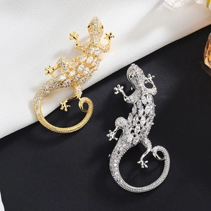 Europäische Amerikanische Mode Zirkonia Eidechse Brosche Pin Tier Gecko Corsage Kupfer Eingelegt Zirkonia Schmuck Für Damen Herren
