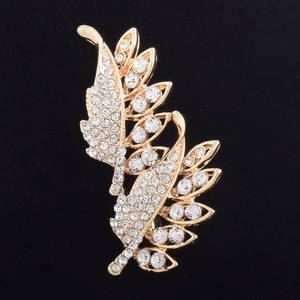Élégante Broche Feuille en Alliage Plaqué Or pour Femme Broche de Luxe Sertie de Strass Forme de Plume Bijoux de Mode Accessoires Vêtements