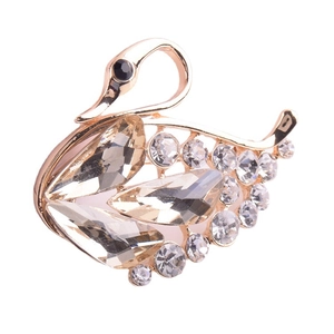 Eleganter Schwanen-Anstecknadel mit Champagner-Kristallen und weißen Diamantakzenten