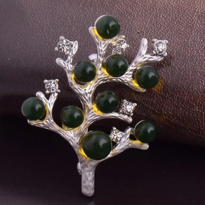 Broche Branche d'Arbre en Alliage Avec Perles Vertes et Strass Bijoux Style Nature Rétro Pour Accessoires de Vêtements Femme