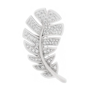 Elegant silver-tone leaf brooch featuring intricate zircon pavé settings in a stylish design
