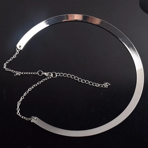 Modern punk silver metal choker with smooth flat surface and lobster clasp closure