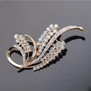 Broche de Luxe en Alliage Fleur de Cristal avec Strass Élégante Dorée Épi de Blé Corsage pour Femmes Bijoux de Mode Décoration