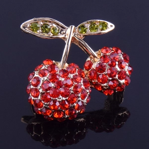 Elegant Alloy Rhinestone Cherry Brooch Pin For Women Fashion Fruit Shape Corsage For Clothing Decoration Daily Jewelry Gift
