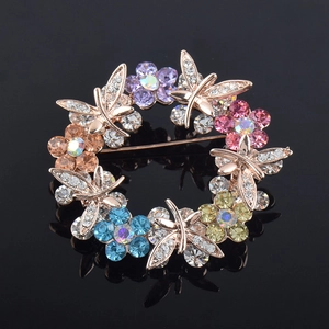 Fashion Elegant Butterfly Flower Wreath Brooch For Women Alloy Rhinestone Colorful Crystal Pins Wedding Party Jewelry Gift