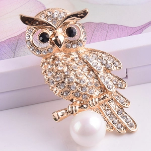 Vintage Gold Legierung Eule Brosche Mit Weißem Strass Und Kunstperle Niedliche Tiernadeln Für Damen Herren Bankett Schmuck