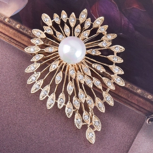 Broche Élégante en Forme de Tournesol pour Femmes Alliage Künstliche Perle d'imitation Strass Épingle pour Mariage Fête Banquet Accessoires
