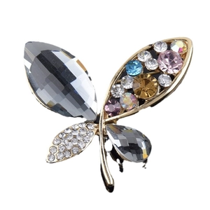 Elegant butterfly crystal brooch featuring multi-colored rhinestones on gold alloy frame