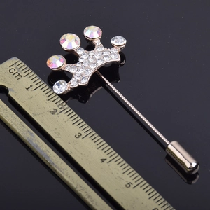 Broche épingle couronne élégante avec perles et cristaux AB pour mariages longueur de 8cm