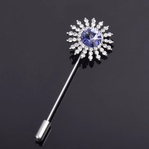 Broche Bâton en Alliage de Style Coréen avec Tournesol en Strass Violet pour Hommes Femmes Épingle de Revers de Costume Bijoux
