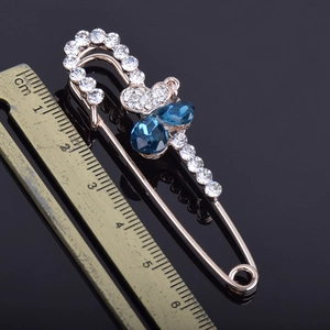 5.5cm Rose gold safety pin brooch with blue crystals and marquise diamonds
