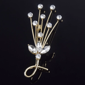 Elegant Gold Alloy Rhinestone Flower Bouquet Brooch For Women Fashion Clothing Pin Jewelry Accessory Decorative Corsage