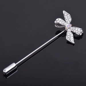 Broche Épingle de Revers Tendance en Alliage Nœud Papillon Strass Incrustés Boucle d'Écharpe Mode Broche Longue pour Femme Bijoux