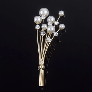 Broche Bouquet en Alliage Doré Élégante Avec Fausses Künstliche Perles Et Strass Pour Femmes Mariage Banquet Fête Accessoire De Décoration