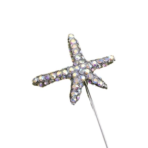 Elegant starfish brooch with sparkling AB rhinestones and silver metal pin for coats