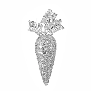 Sparkling carrot brooch with silver alloy pavé set cubic zirconia and baguette crystals