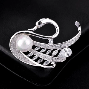 Eleganter Schwan Brosche Kupfer Zirkonia Mit Künstliche Perlenimitat Eingelegt Mode Luxus Bankett Schmuck Für Damen Hochzeit Party