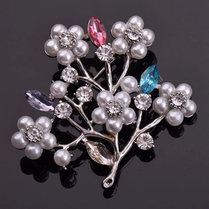 Luxury Alloy Colorful Crystal Artificial Pearl Fortune Tree Brooch Elegant Rhinestone Plant Branch Pin For Women Wedding Party Jewelry