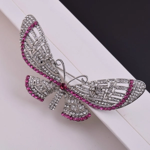 Exquisite silver butterfly brooch with sparkling pink and clear crystals for elegant suits