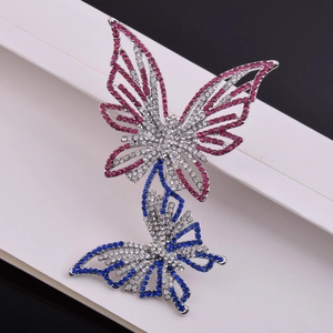 Ensemble de broches papillon étincelantes avec strass roses et bleus sur métal argenté