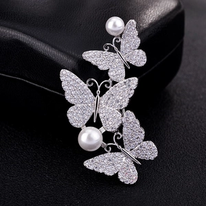 Luxury Butterfly Brooch For Women Elegant Zircon Pin With Artificial Pearl Accents For Wedding Banquet Party Accessories
