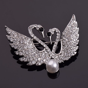 Broche Elégante Double Cygne pour Femme en Alliage Plaqué Argent avec Strass et Imitation Künstliche Perle pour Mariage Fête Bijoux Cadeau
