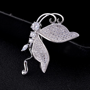 Sparkling silver butterfly brooch with micro-paved cubic zirconia for elegant women