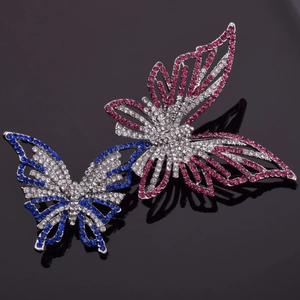 Détail de broches papillons scintillantes serties de strass roses et bleus brillants