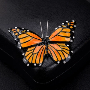 High-End Vintage Monarch Butterfly Alloy Brooch For Women Elegant Drip Oil Enamel Pin With Rhinestones Scarf Buckle Jewelry Gift