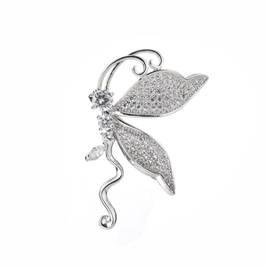 Elegant silver butterfly brooch with micro-pave cubic zirconia and teardrop crystals