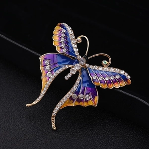 Elegante spilla a farfalla vintage con smalto blu-viola e strass scintillanti