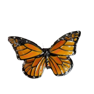Exquisite butterfly brooch with orange gradient wings and sparkling rhinestones