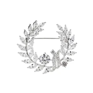 Elegant silver swan brooch with marquise and round cut zircon micro-paving for women