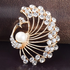 Vintage Luxury Peacock Brooch Alloy With Faux Artificial Pearl Rhinestone Accessories For Women Suit Wedding Banquet Party Jewelry
