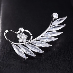 Silver swan-shaped ear cuff with sparkling marquise-cut cubic zirconia on black leather