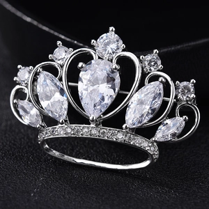 Luxury Elegant Copper Zirconia Crown Brooch For Women Gold Silver Plated Pins Vintage Fashion Jewelry Suit Corsage Accessory