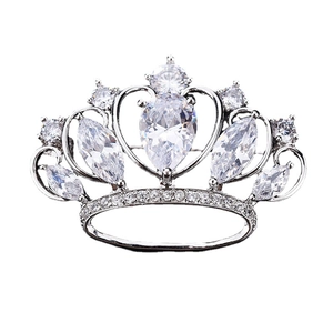 Elegant silver crown brooch with AAA cubic zirconia and teardrop centerpiece crystal